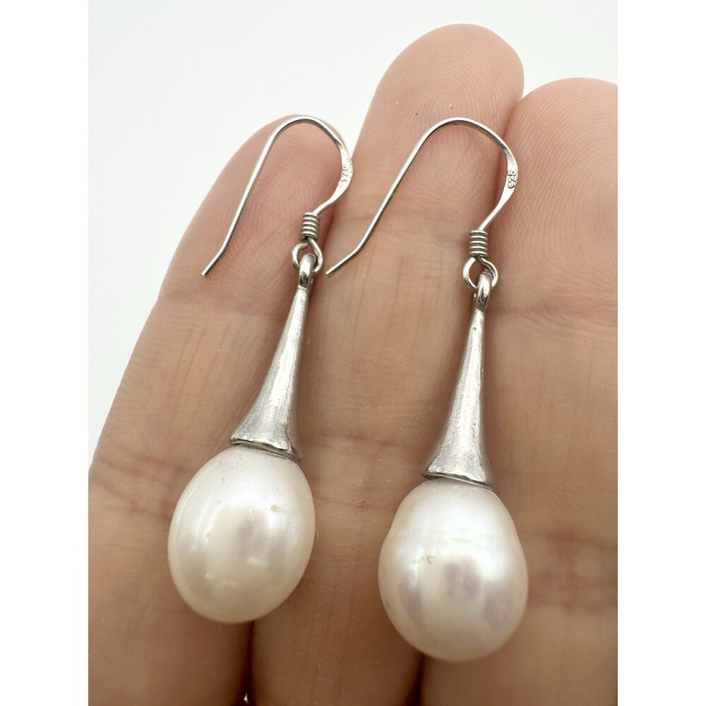 925 Sterling Silver Wire Freshwater Pearl Dangle Earrings